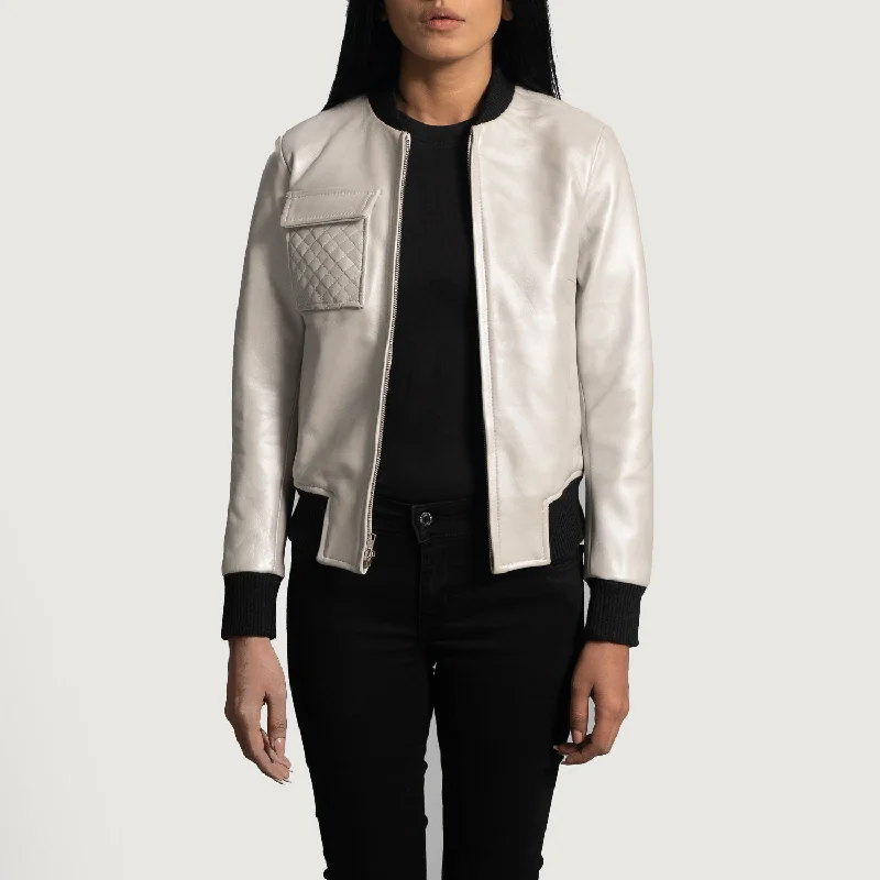 New Women Flight Lana Silver A1 Leather Bomber Jacket