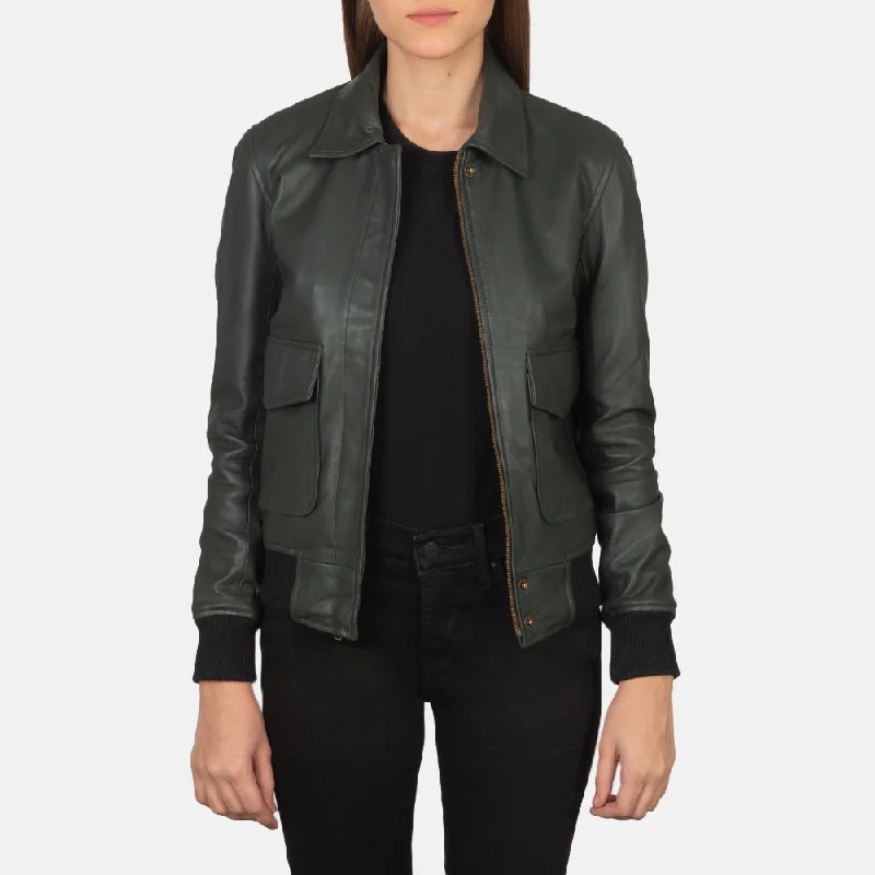 New Women Flight Westa A-2 Green Leather Bomber Jacket