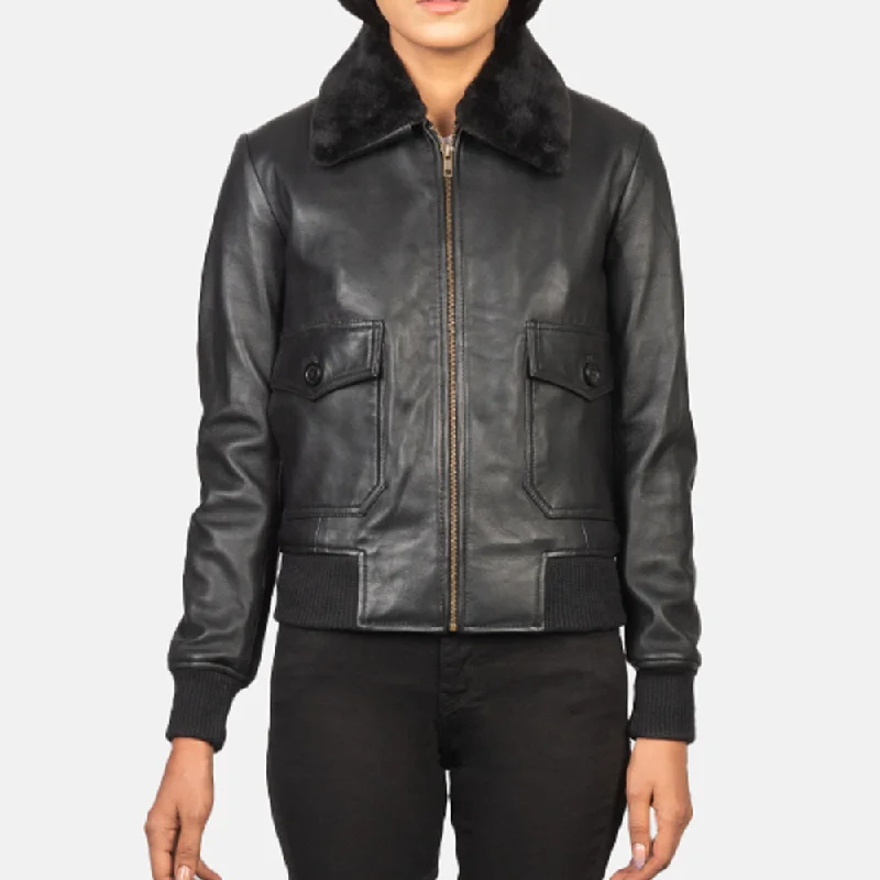 New Women Goatskin Leather G-1 Bomber Leather Jacket With shearling collar