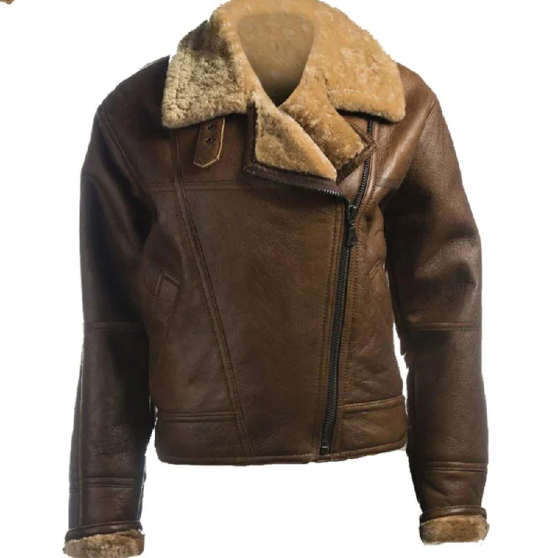 New Women's Brown B3 Shearling Leather Jacket