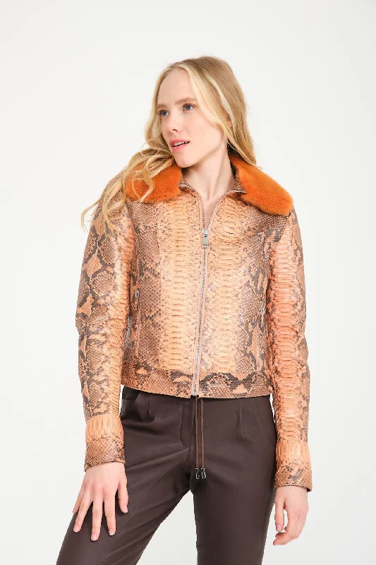 Orange Python Leather Jacket