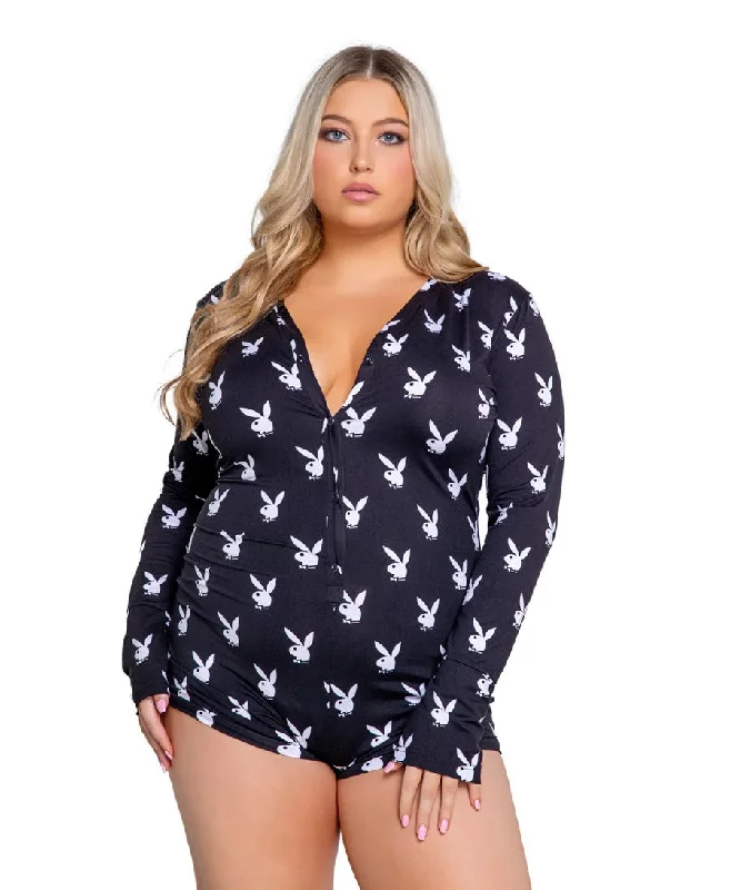 PLAYBOY SLUMBER BUNNY ROMPER- BLK/WHT