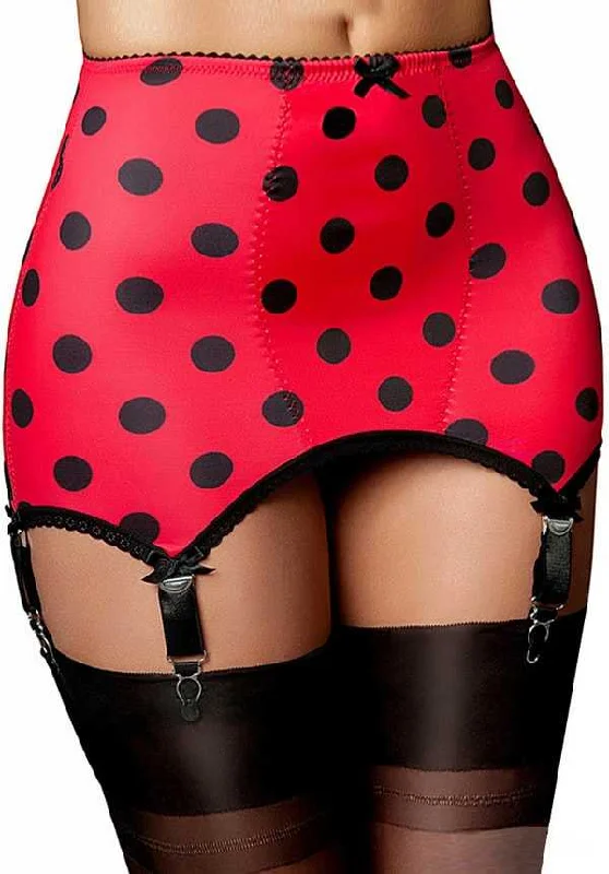 Plus Size Retro Girdle Red with 6 Strap in Polka Dot Print