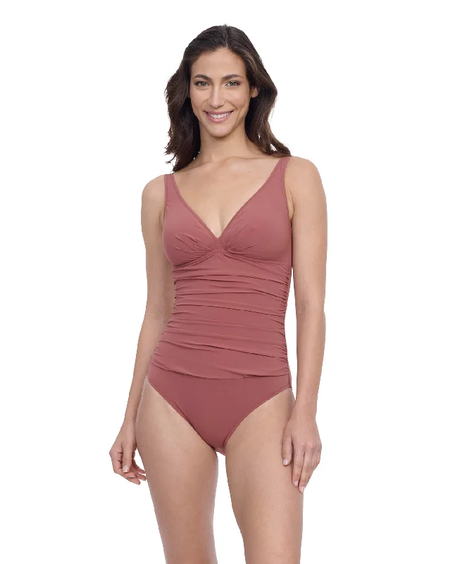 Profile By Gottex Exclusive D-Cup V-Neck Shirred One Piece Swimsuit