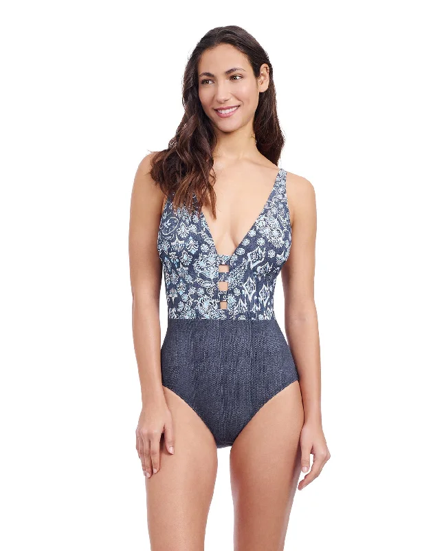 Profile By Gottex Flores Deep V Halter One Piece Swimsuit