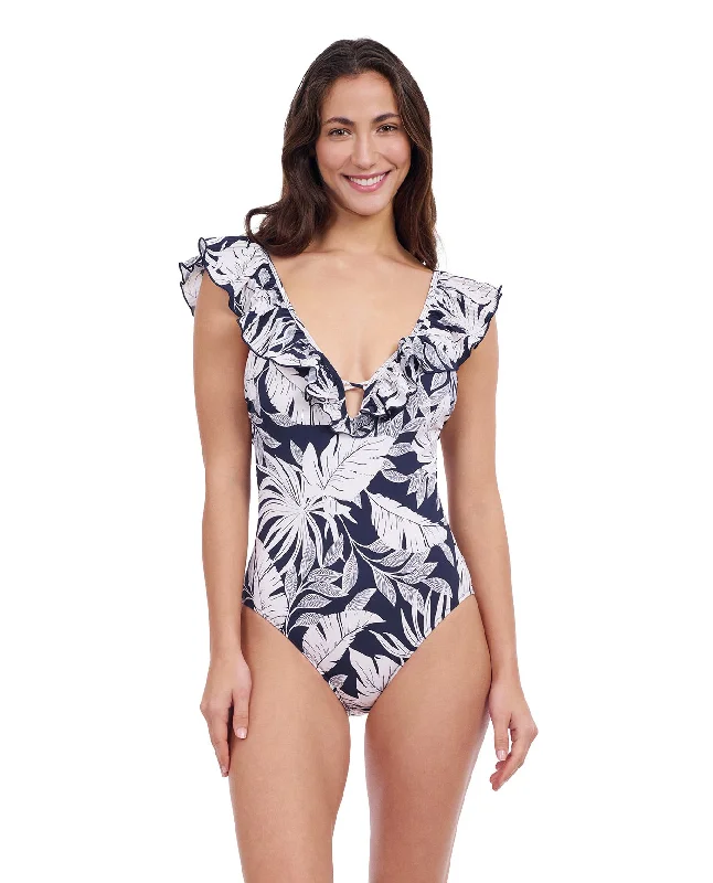 Profile By Gottex Malaya Ruffle V-Neck Deep Plunge One Piece Swimsuit