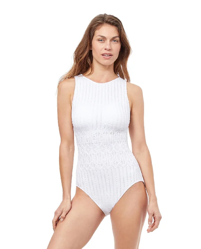 Profile By Gottex Notre Dame High Neck Laser Cut One Piece Swimsuit