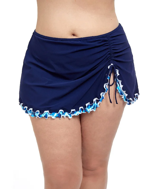 Profile By Gottex Ocean Blues Plus Size Side Slit Cinch Swim Skirt