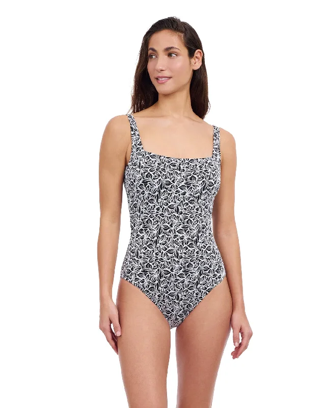 Profile By Gottex Plumeria Textured Square Neck One Piece Swimsuit