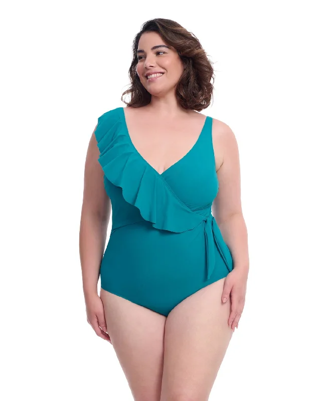 Profile By Gottex Tutti Frutti Plus Size Asymmetrical Ruffle Surplice One Piece Swimsuit