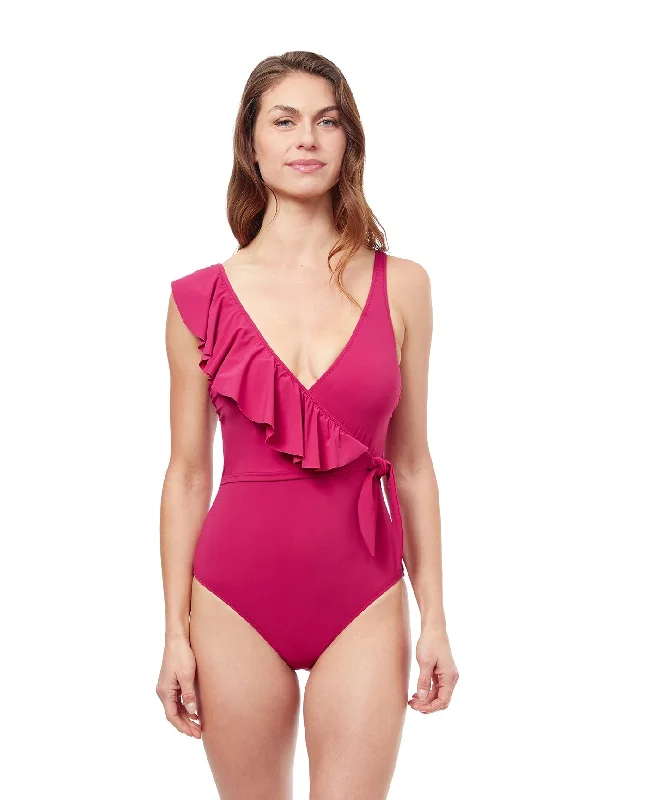 Profile By Gottex Tutti Frutti V-Neck Surplice Ruffle One Piece Swimsuit