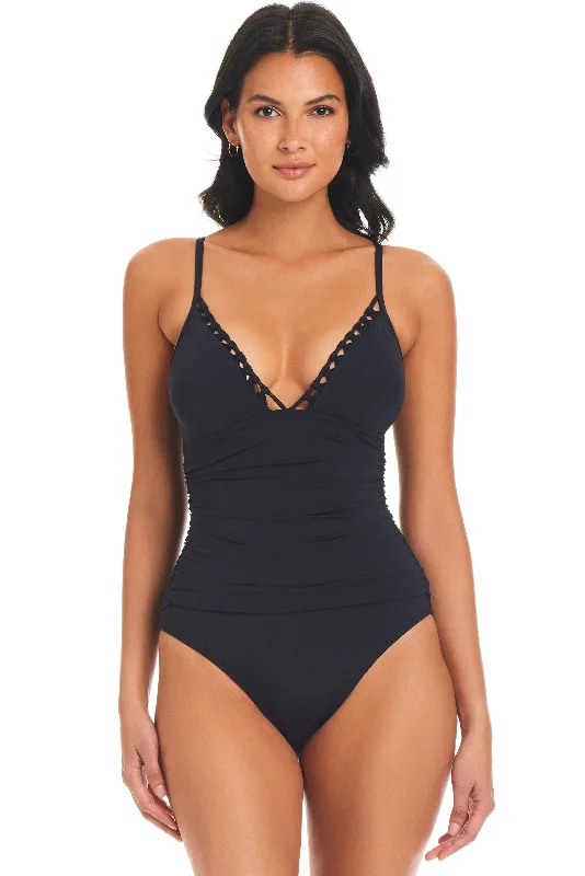 Pulling Strings Plunge One Piece Swimsuit