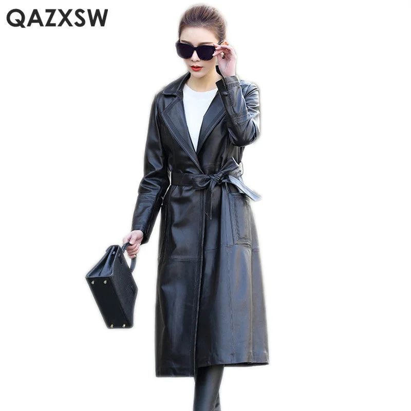 QAZXSW Genuine Leather Jacket 2019 New Winter Coat Women Genuine Leather Jacket Plus Size Overcoat Leather Sheepskin Coat LH1273