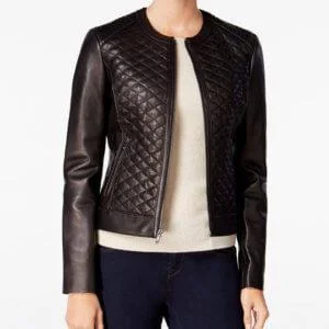 QUILTED FORMAL BLACK LEATHER JACKET FOR WOMEN