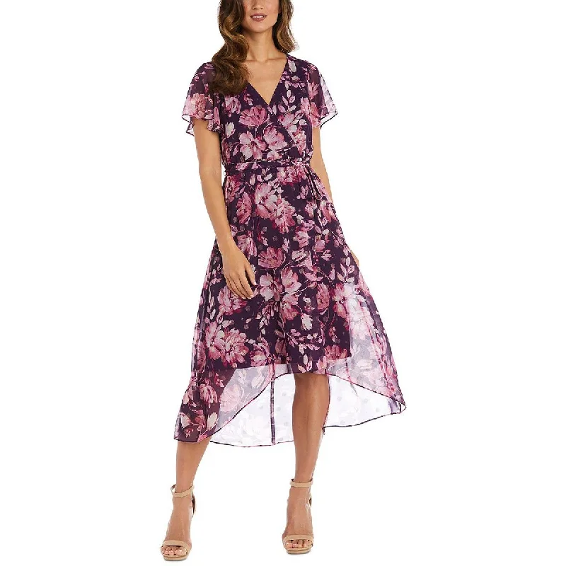 R&M Richards Womens Floral Print Hi-Low Fit & Flare Dress