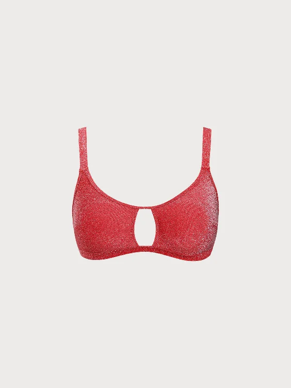 Red Lurex Cut Out Plus Size Bikini Top