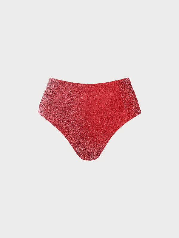 Red Lurex Full Coverage Plus Size Bikini Bottom