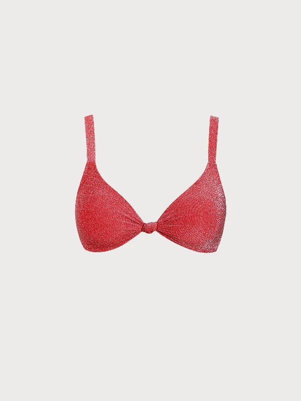 Red Lurex Kont Plus Size Bikini Top