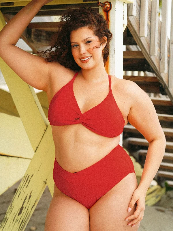 Red Twist Front Plus Size Bikini Top