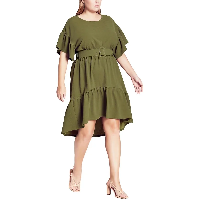 REFINITY Womens Plus Swish Butterfly Sleeve Hi-Low Fit & Flare Dress