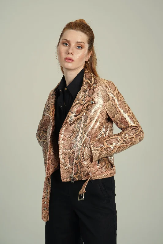 Salmon Gold Python Leather Jacket