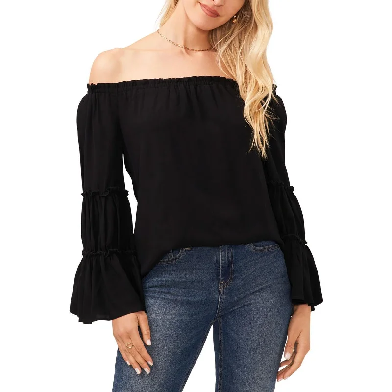 Sam and Jess Womens Gathered Ruffled Sleeves Pullover Top