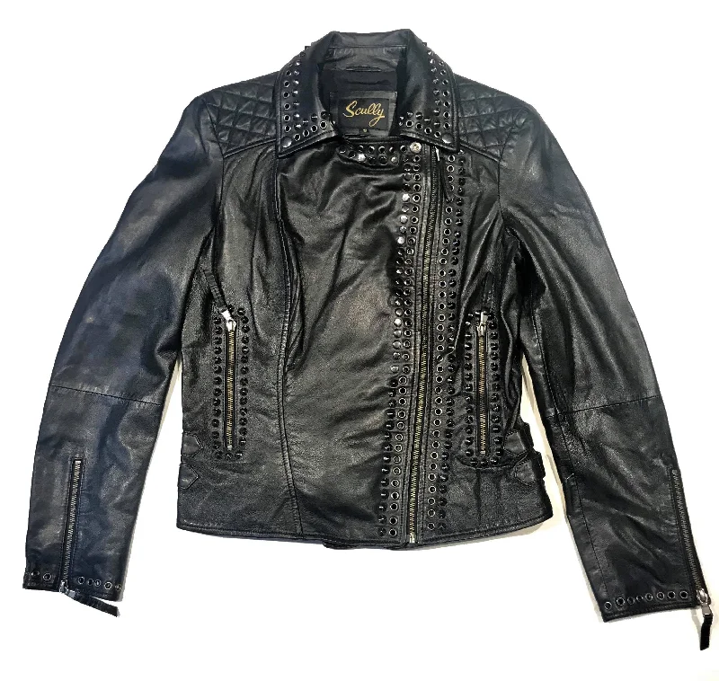 Scully Ladies Studded Spike Lambskin Biker Jacket