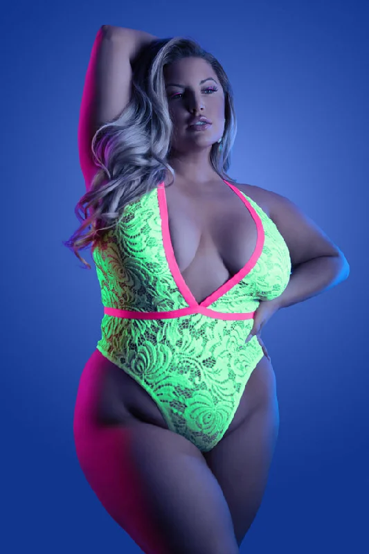 Servin' It Up! Plus Size Black Light  Neon Teddy