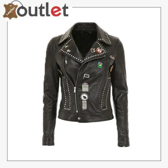 Silver Studded Biker Jacket with Pins