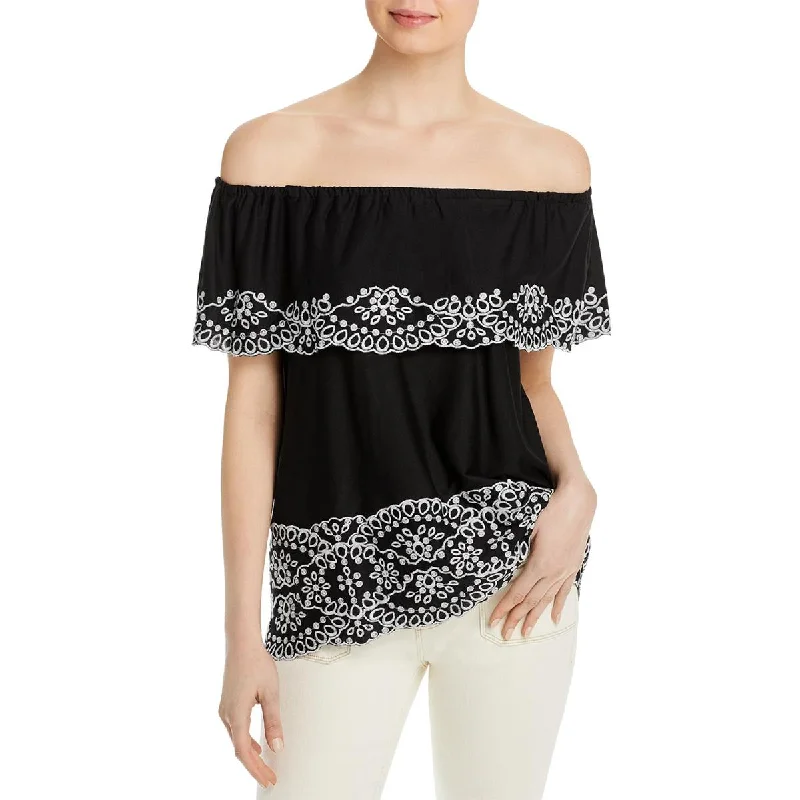 Single Thread Womens Antigua Embroidered Off The Shoulder Pullover Top