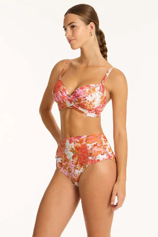 Tummy Control One-Piece Swimsuit -Stretchy Swim Bottoms -Daisyfield High Waist Gathered Side Pant