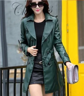 Women's new long section Slim SheepSkin leather Jackets dermal hem Detachable Jacket