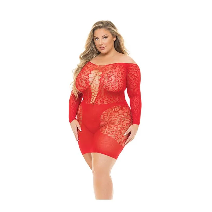 Sultry- Plus Size Red Fishnet Chemise