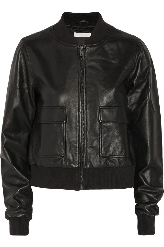 Super Barry Women Bomber Black Leather Jackets