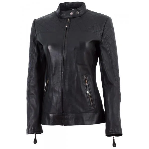 Super Cafe Racer Black Women Leather Jacket