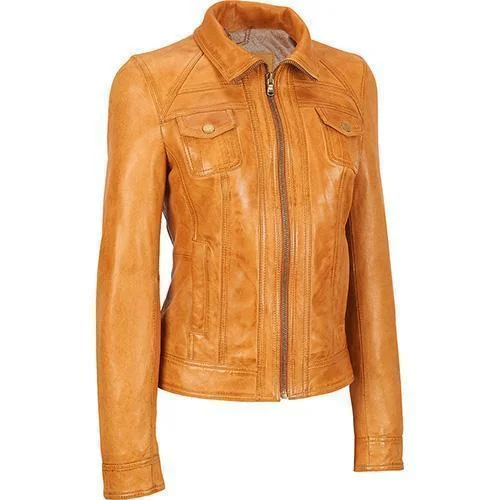 Super Goldenbrown Women Classic Leather Jackets