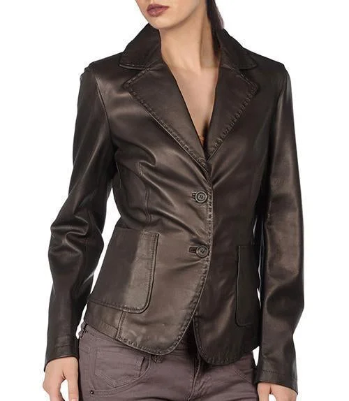 Super Silky Dark Brown Women Leather Coats