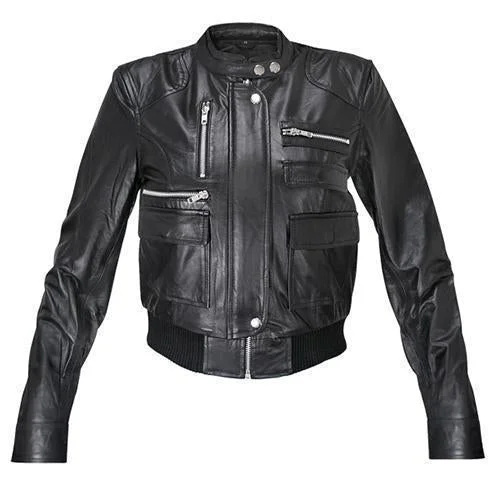 Super Slimberny Women Bomber Black Leather Jackets