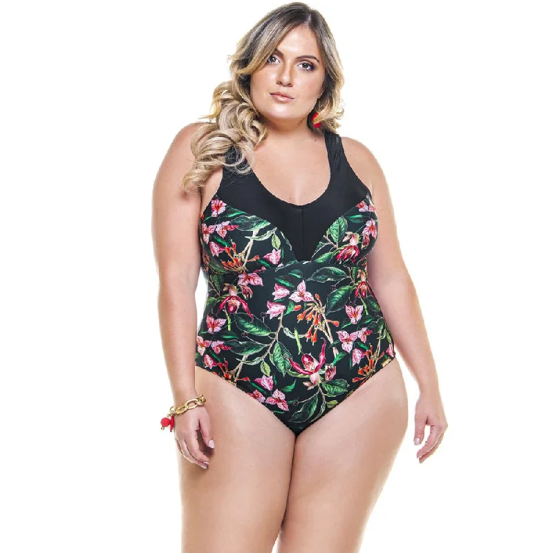 SWIMSUIT WITH DETAIL IN NECKLACE IN CHERRY TREE PRINT