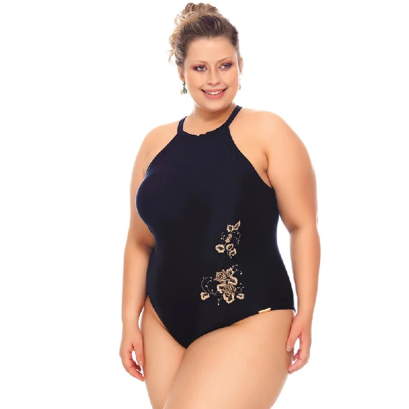 SWIMSUIT WITH EMBROIDERY, CHOKER AND PADDED CUPS