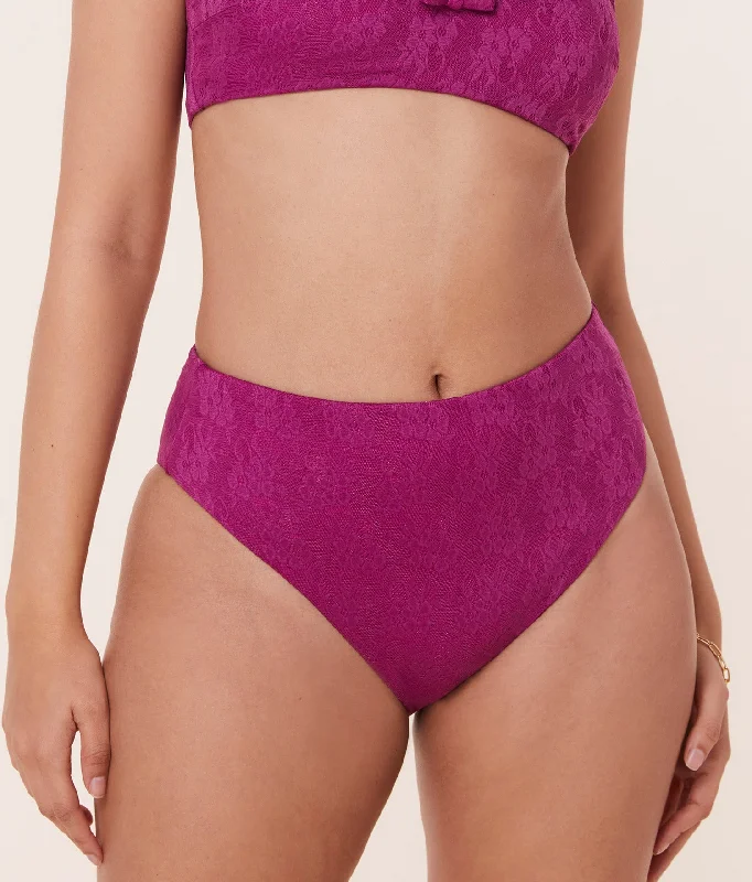 The 90s High Waist Bikini Bottom - Floral Lace - Aurora