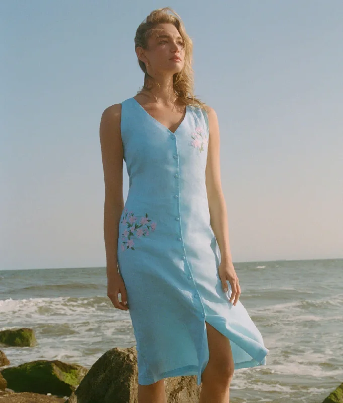 The Anamur Button Up Dress - Linen - Hydrangea