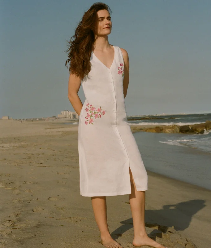 The Anamur Button Up Dress - Linen - White