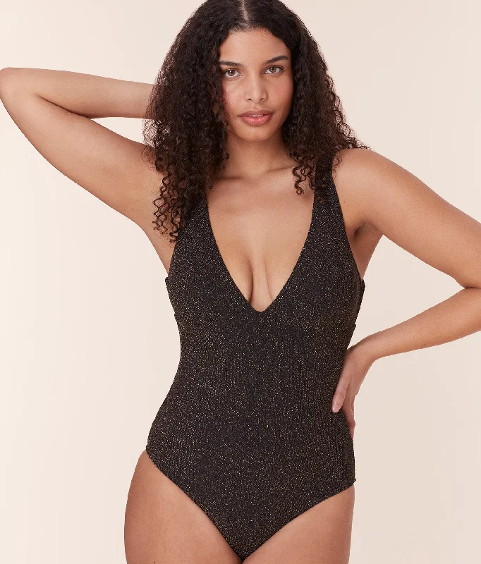 The Augustine One Piece - Lurex Rib - Black - Long Torso