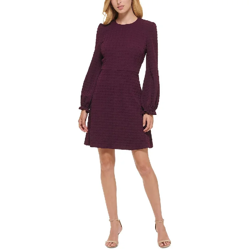 Tommy Hilfiger Womens Petites Knit Embossed Fit & Flare Dress