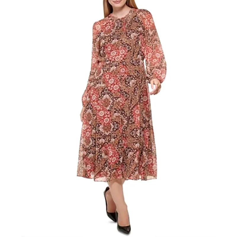 Tommy Hilfiger Womens Plus Paisley Long Fit & Flare Dress