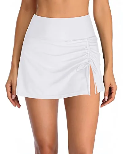 Tummy Control High Waisted Swim Skorts Skirts For Women-White