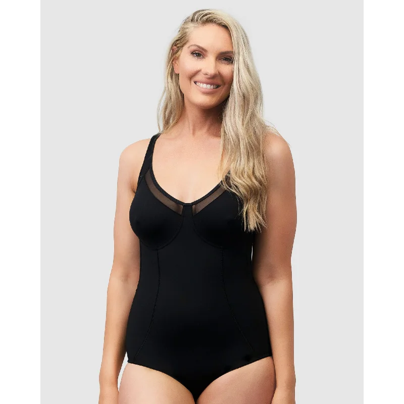 Wirefree Opaque Shaping Bodysuit With Mesh