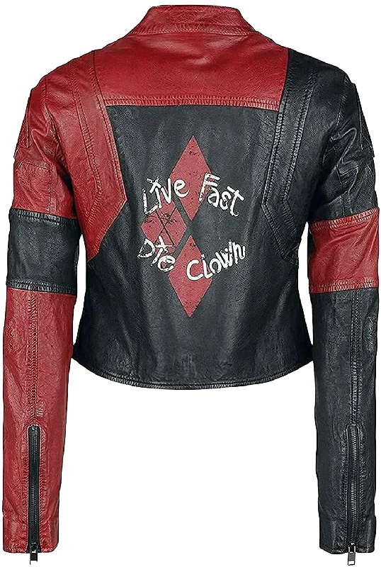 Women HQ Live Fast Die Clown Red Jacket -The Suicide Squad Real Leather Jacket | Womens Red Leather Jacket