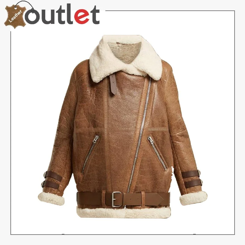 Women Light Brown Shearling Leather Jacket